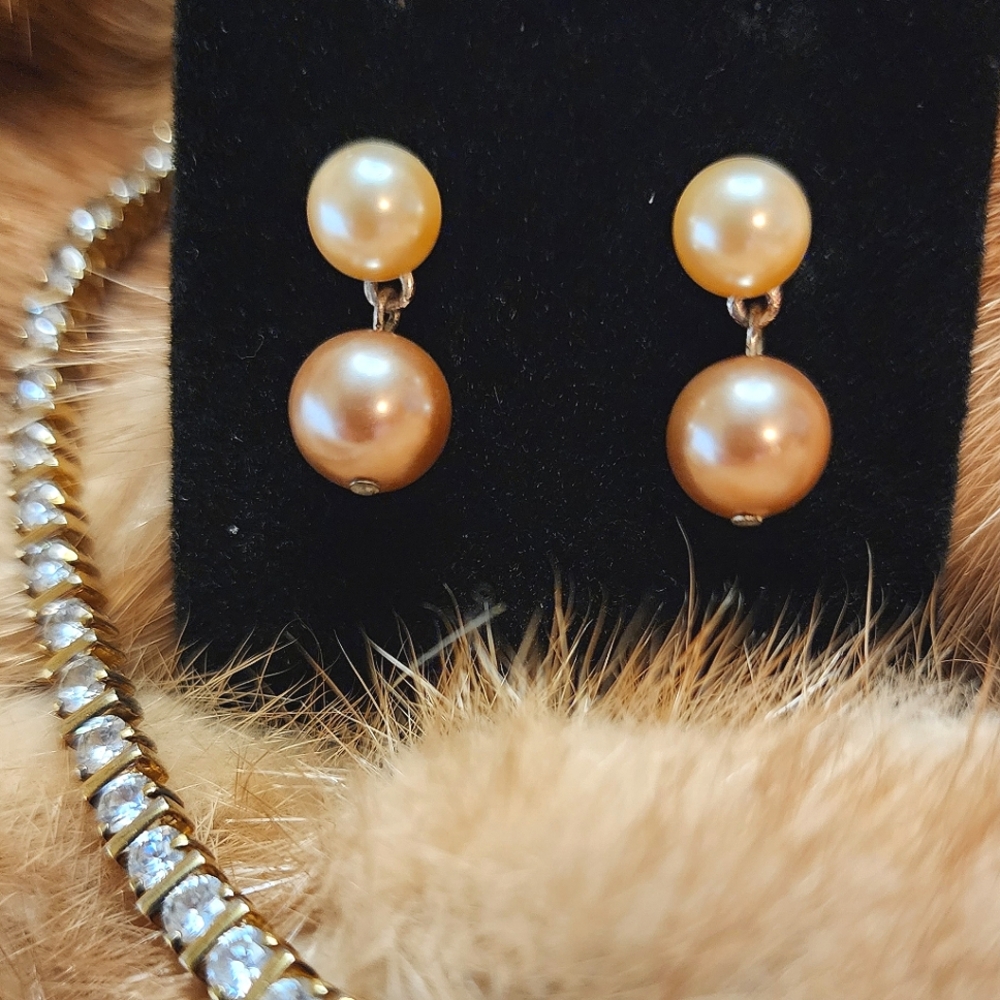 Vintage Boutique Ivory and Champagne Wedding Faux Pearl Earrings